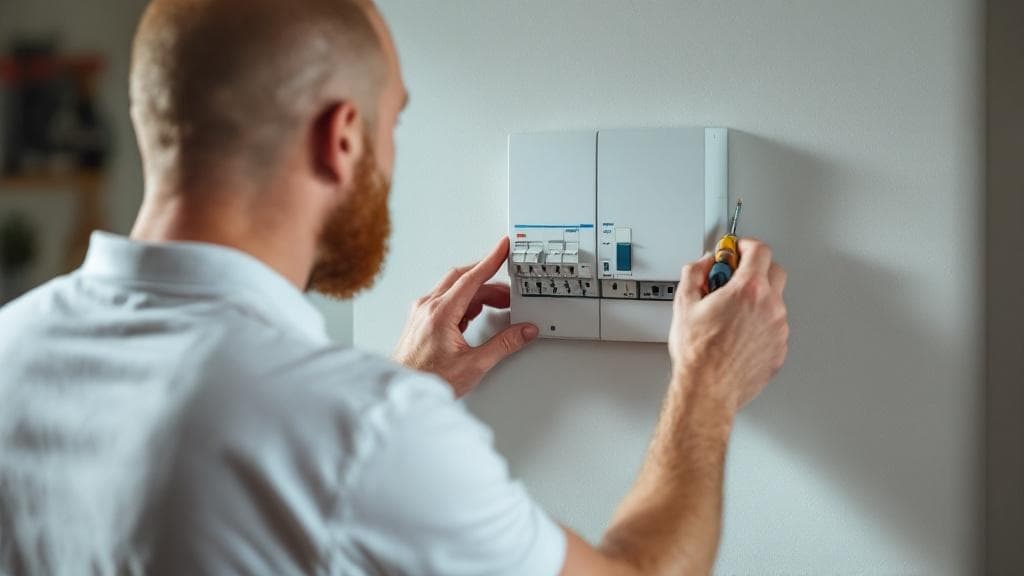 Chiltern Energy Group engineer assessing consumer unit during a free home EV charger survey